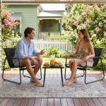 gardeon outdoor bistro set 3 piece patio furniture textilene chairs glass table