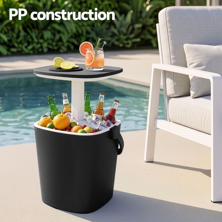 gardeon 2 in 1 outdoor bar table portable wine cooler 15l ice bucket tong black gardeon 2 in 1 outdoor bar table portable wine cooler 15l ice bucket tong black