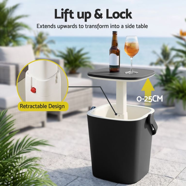 gardeon 2 in 1 outdoor bar table portable wine cooler 15l ice bucket tong black gardeon 2 in 1 outdoor bar table portable wine cooler 15l ice bucket tong black