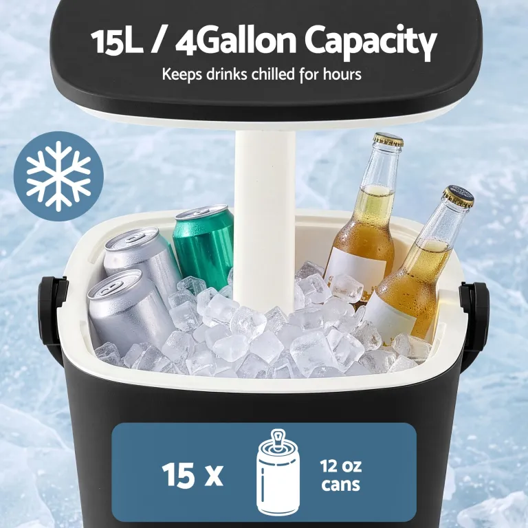 gardeon 2 in 1 outdoor bar table portable wine cooler 15l ice bucket tong black gardeon 2 in 1 outdoor bar table portable wine cooler 15l ice bucket tong black