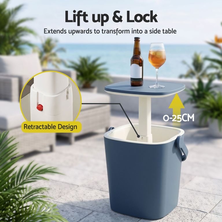gardeon 2 in 1 outdoor bar table portable ice bucket cooler 15l tong blue gardeon 2 in 1 outdoor bar table portable ice bucket cooler 15l tong blue