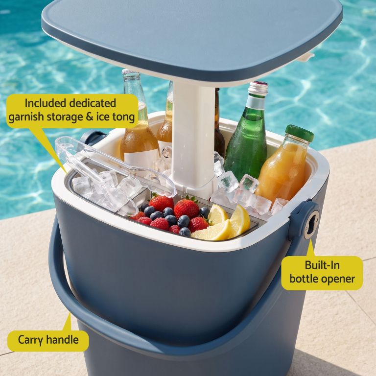 gardeon 2 in 1 outdoor bar table portable ice bucket cooler 15l tong blue gardeon 2 in 1 outdoor bar table portable ice bucket cooler 15l tong blue