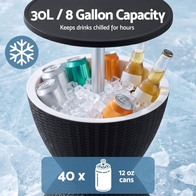 gardeon outdoor bar table portable ice bucket cooler 30l adjustable top black