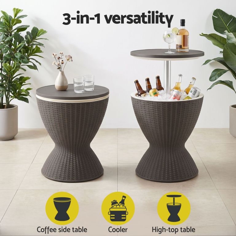 gardeon outdoor bar table portable ice bucket cooler 30l adjustable top brown gardeon outdoor bar table portable ice bucket cooler 30l adjustable top brown