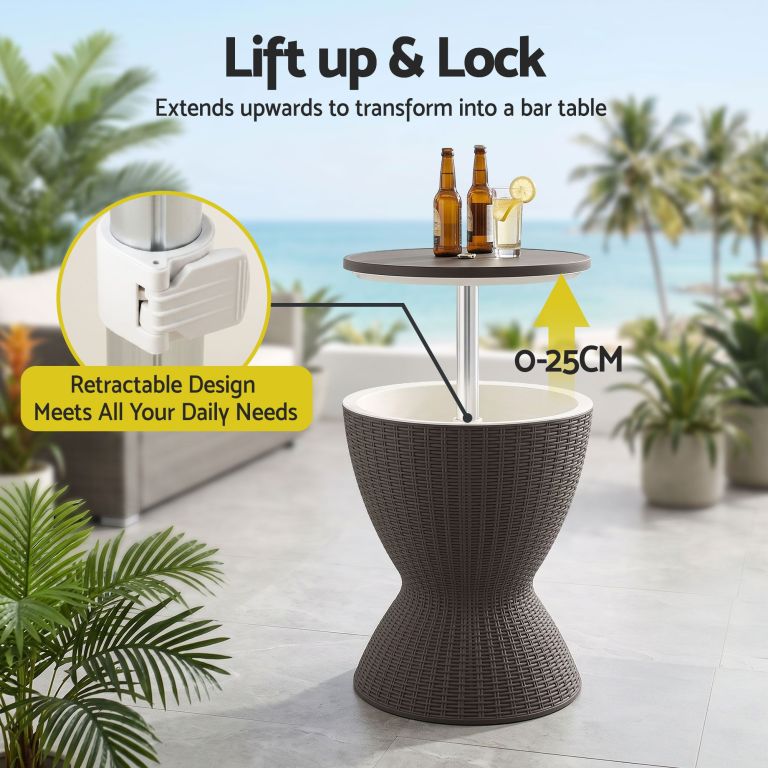 gardeon outdoor bar table portable ice bucket cooler 30l adjustable top brown gardeon outdoor bar table portable ice bucket cooler 30l adjustable top brown