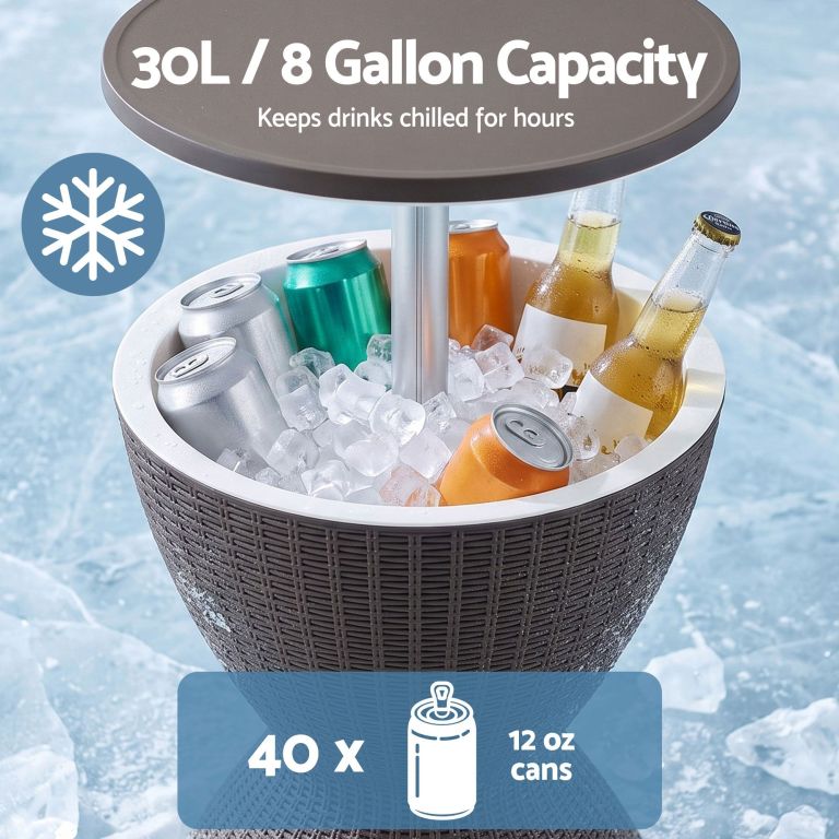 gardeon outdoor bar table portable ice bucket cooler 30l adjustable top brown gardeon outdoor bar table portable ice bucket cooler 30l adjustable top brown