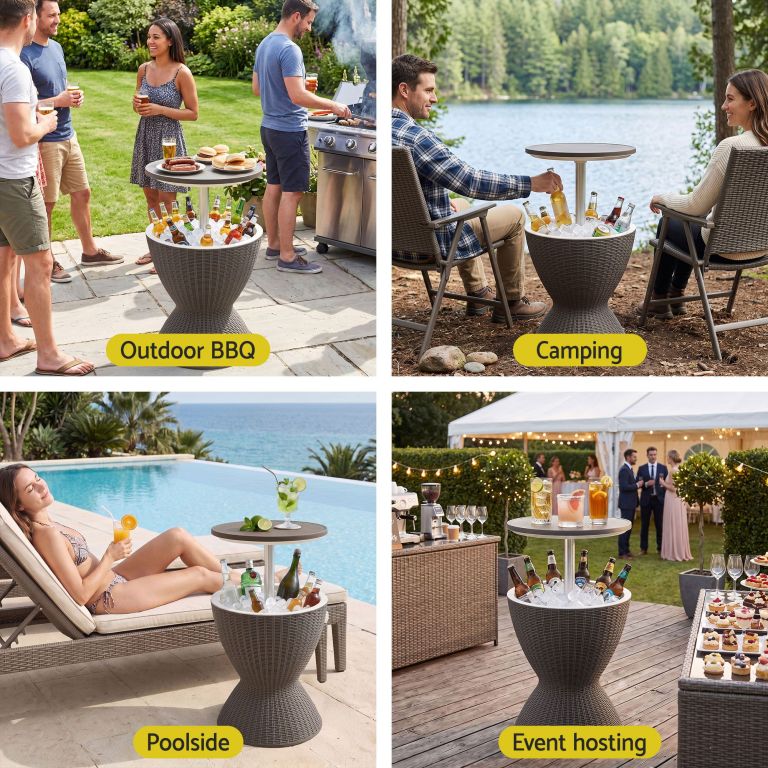gardeon outdoor bar table portable ice bucket cooler 30l adjustable top brown gardeon outdoor bar table portable ice bucket cooler 30l adjustable top brown