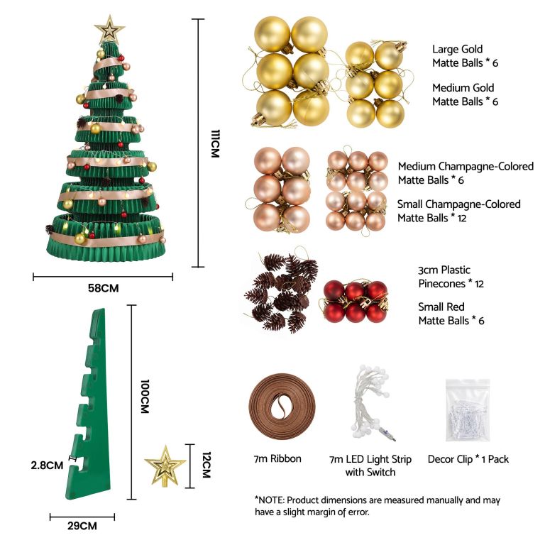 jingle jollys paper christmas tree 111cm w/ star topper leds xmas decorations kit home office green