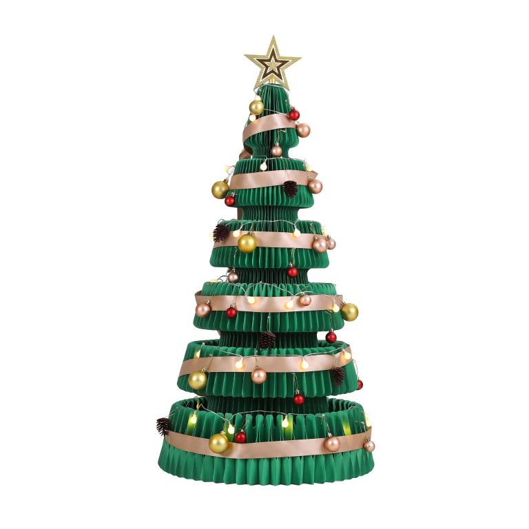 jingle jollys paper christmas tree 111cm w/ star topper leds xmas decorations kit home office green