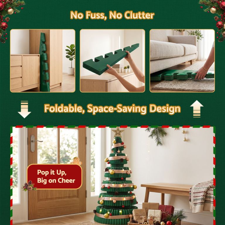 jingle jollys paper christmas tree 111cm w/ star topper leds xmas decorations kit home office green