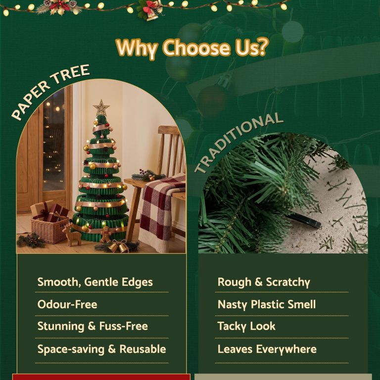 jingle jollys paper christmas tree 111cm w/ star topper leds xmas decorations kit home office green
