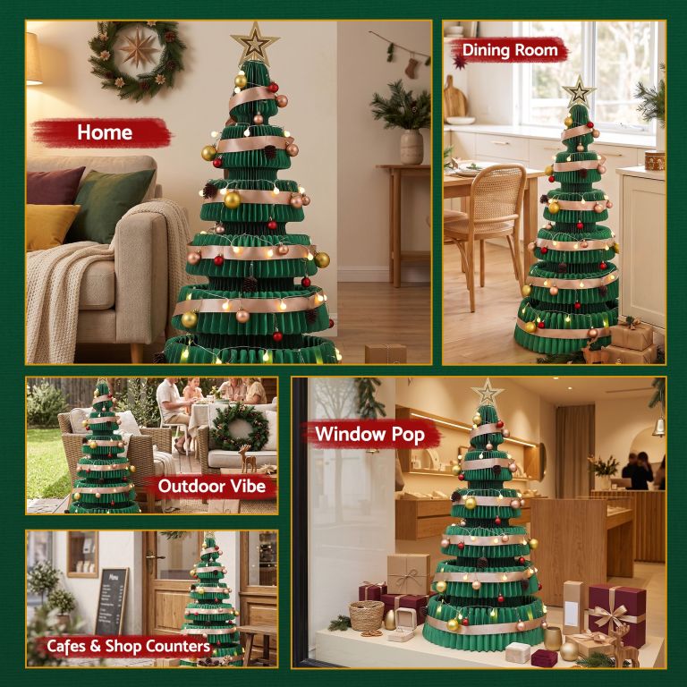 jingle jollys paper christmas tree 111cm w/ star topper leds xmas decorations kit home office green