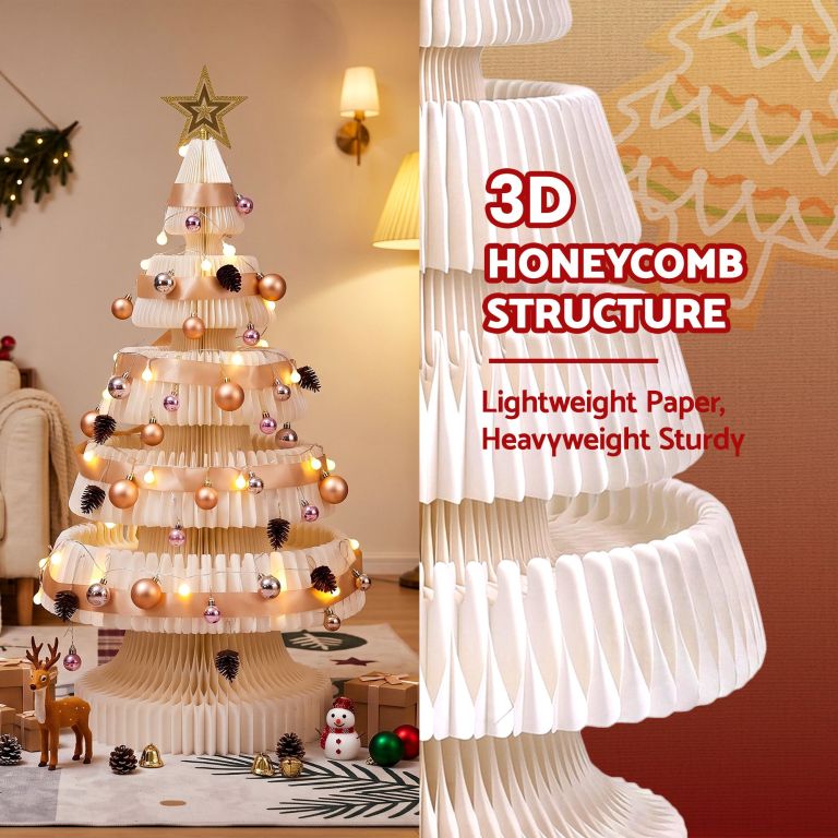 jingle jollys paper christmas tree 114cm w/ star topper leds xmas decorations kit home office white jingle jollys paper christmas tree 114cm w/ star topper leds xmas decorations kit home office white