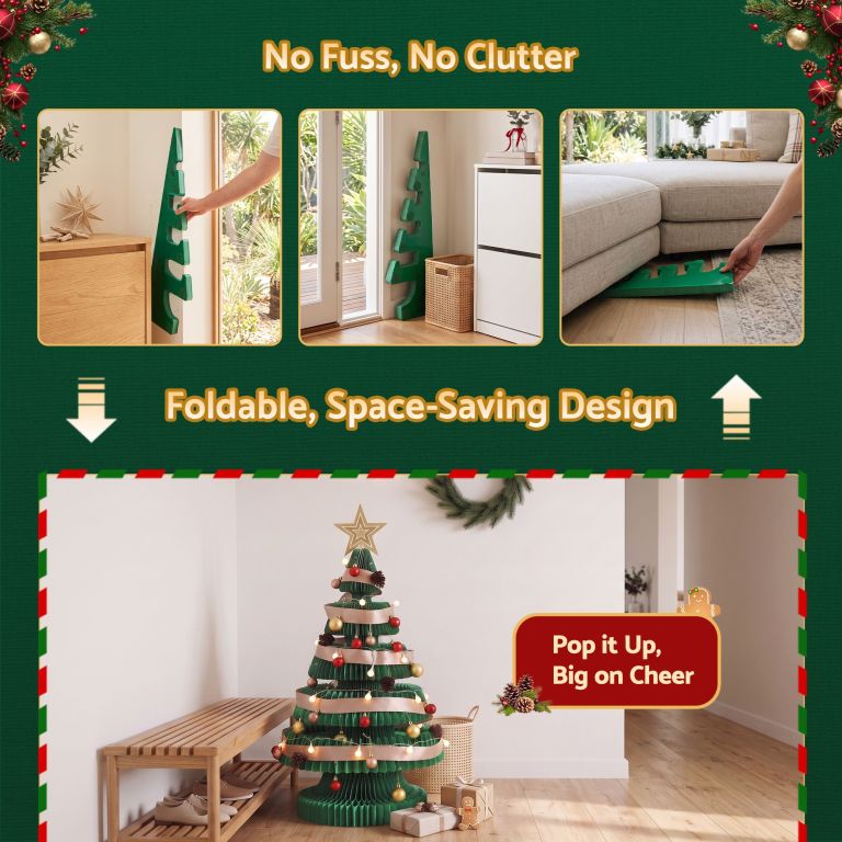 jingle jollys paper christmas tree 87cm w/ star topper leds xmas decorations kit home office green