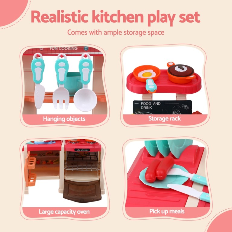 keezi kids kitchen pretend play set cooking sound steam light function