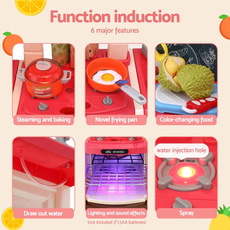 keezi kids kitchen pretend play set cooking sound steam light function
