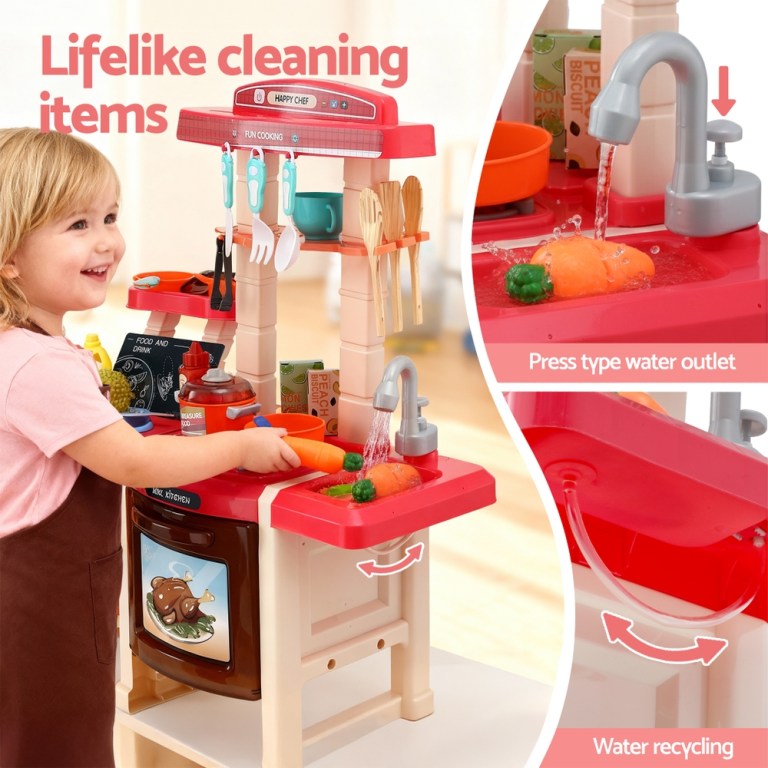 keezi kids kitchen pretend play set cooking sound steam light function