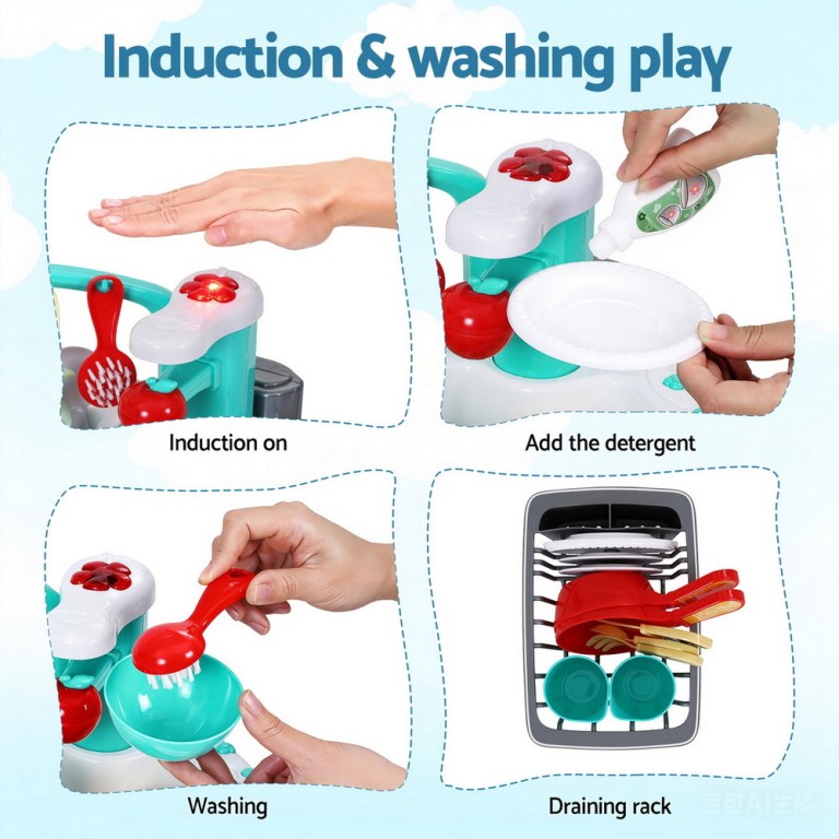 keezi kids kitchen play set play pretend sink dishwasher toys green
