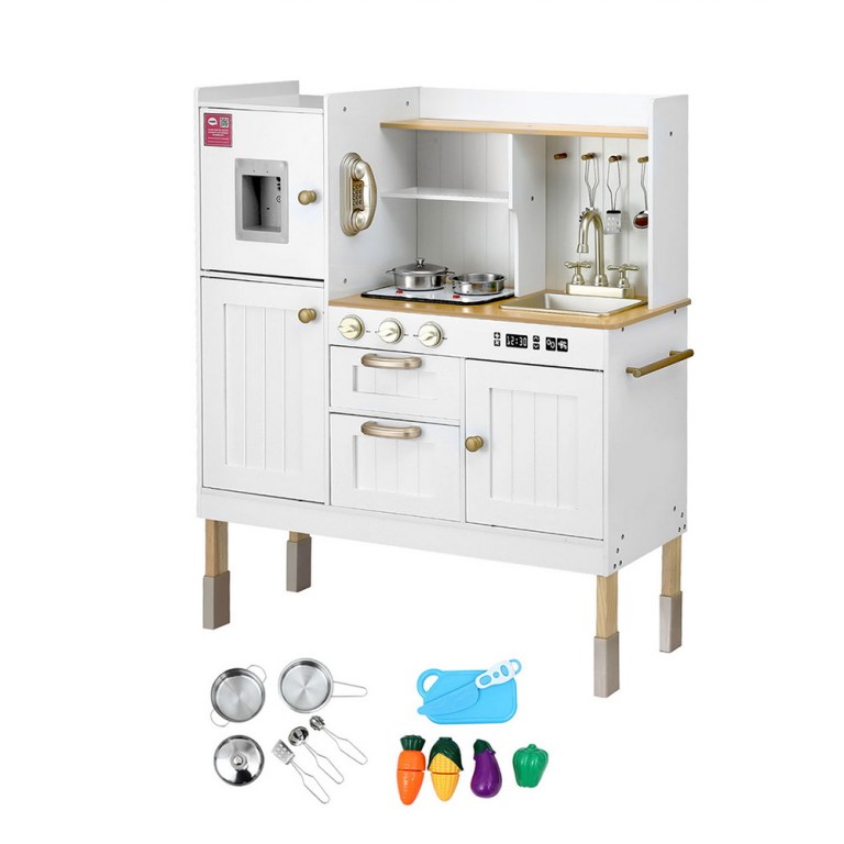 keezi kids kitchen play set wooden pretend toys cooking children storage golden keezi kids kitchen play set wooden pretend toys cooking children storage golden