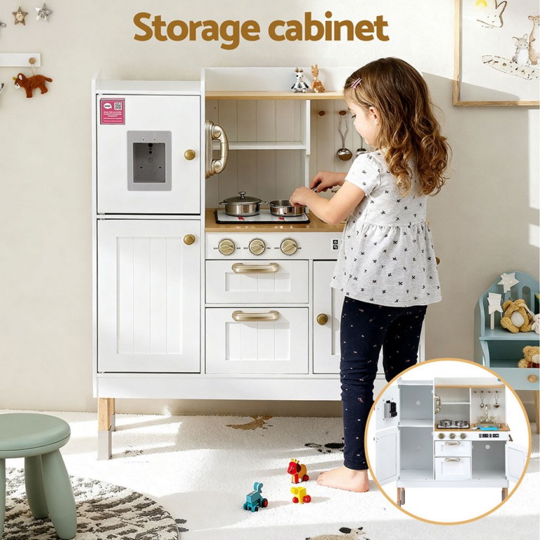 keezi kids kitchen play set wooden pretend toys cooking children storage golden keezi kids kitchen play set wooden pretend toys cooking children storage golden