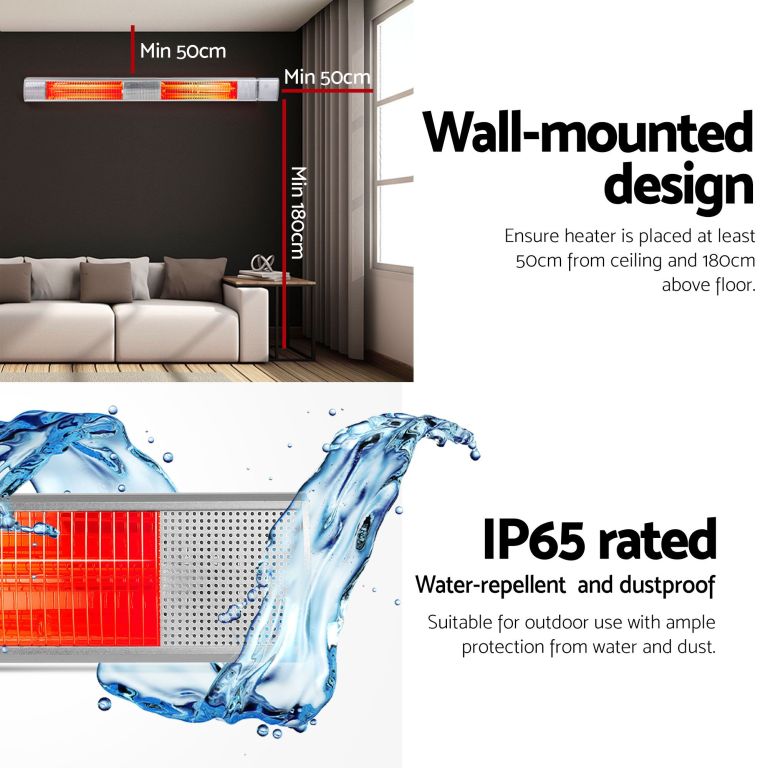 devanti 2pcs electric strip heater radiant infrared heaters remote control 3000w