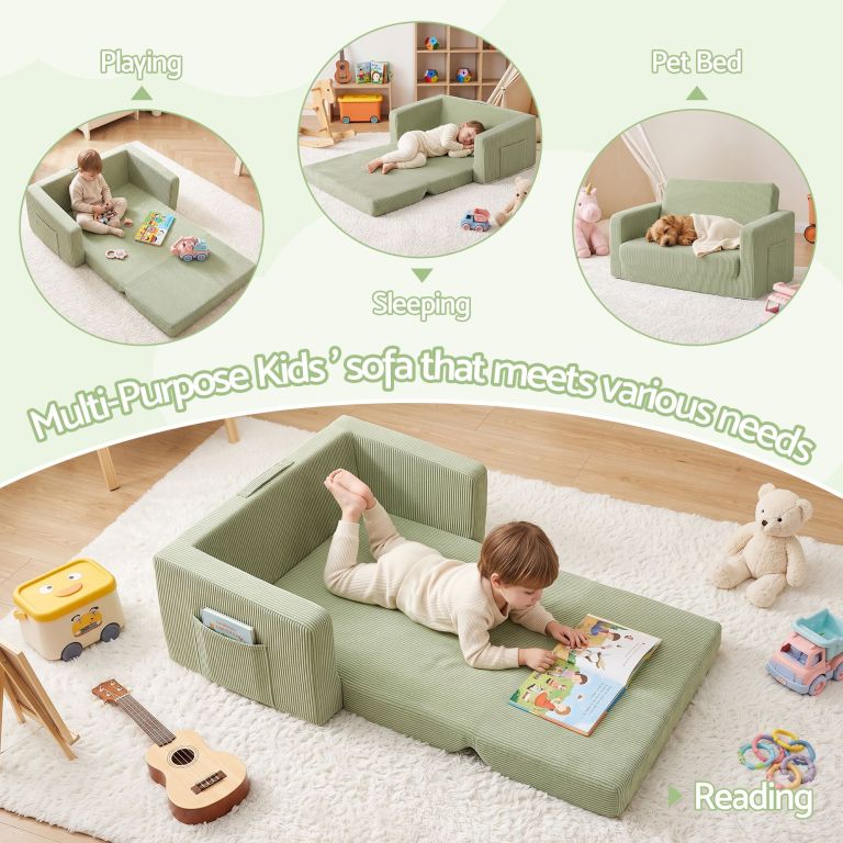 artiss 2 in 1 sofa foam couch with side pocket light green