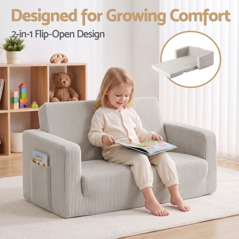artiss 2 in 1 sofa foam couch with side pocket light grey