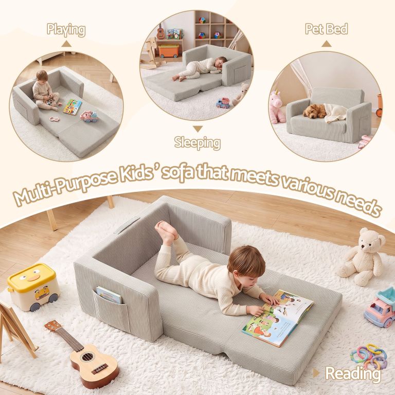 artiss 2 in 1 sofa foam couch with side pocket light grey