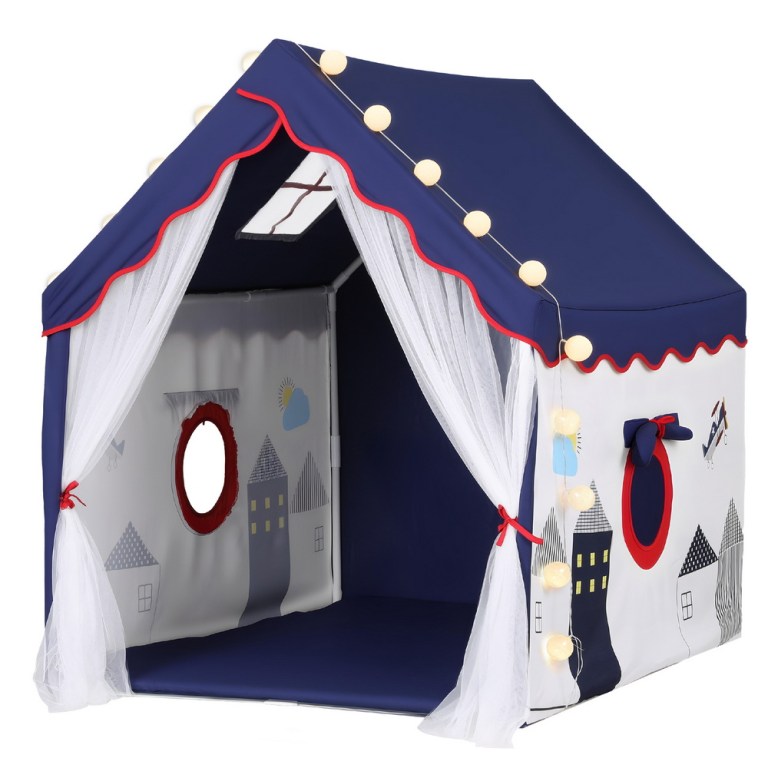 keezi kids play tent playhouse castle with floor mat string ball light 134x103cm