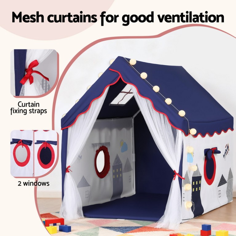 keezi kids play tent playhouse castle with floor mat string ball light 134x103cm