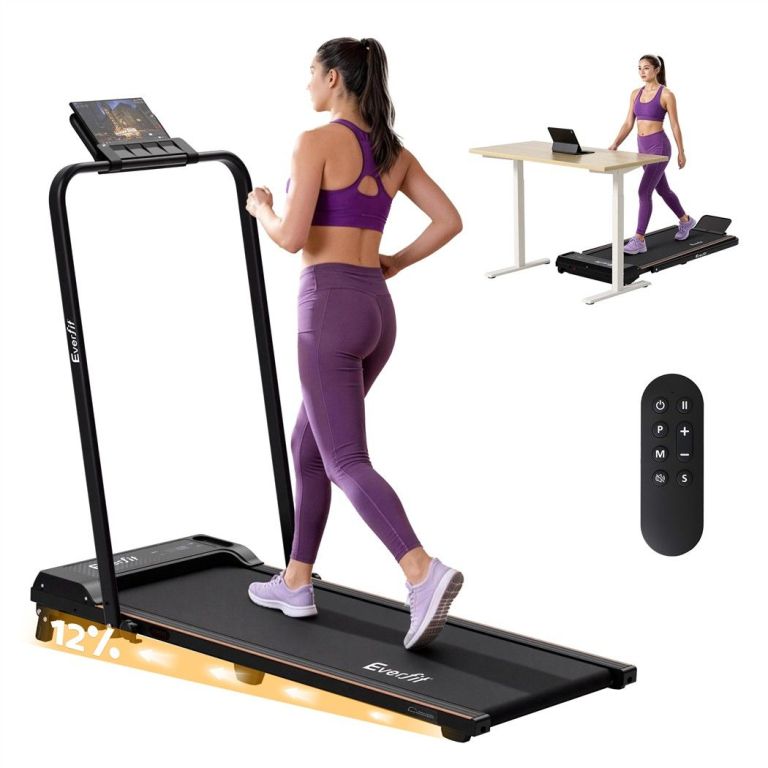 everfit 3 in 1 walking pad treadmill 12% incline foldable under desk treadmills for home gym with 40cm wide belt black
