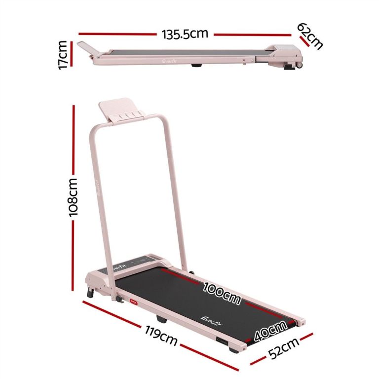 everfit 3 in 1 walking pad treadmill 12% incline foldable under desk treadmills for home gym with 40cm wide belt pink