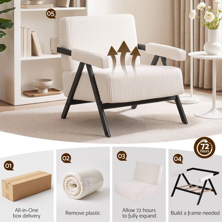 artiss compressed armchair white corduroy accent chair for small space artiss compressed armchair white corduroy accent chair for small space
