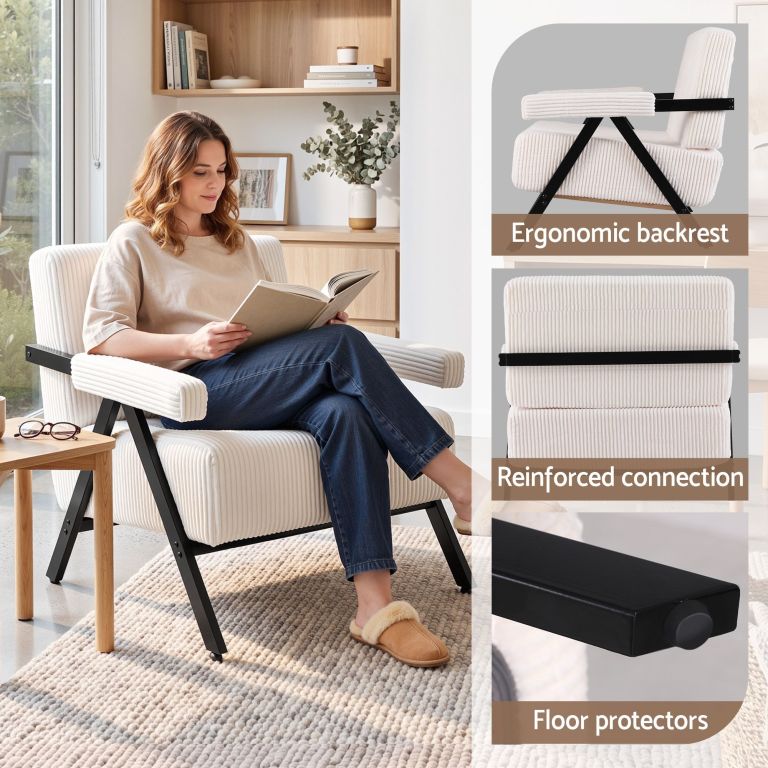 artiss compressed armchair white corduroy accent chair for small space artiss compressed armchair white corduroy accent chair for small space