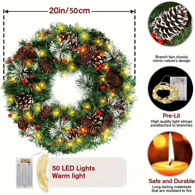 christmas wreath pre lit pine cone led decoration christmas wreath pre lit pine cone led decoration