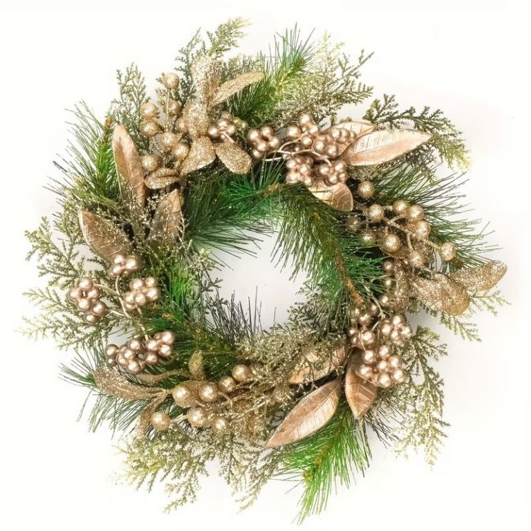classic christmas wreath golden leaves and berries classic christmas wreath golden leaves and berries