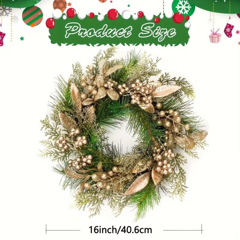 classic christmas wreath golden leaves and berries classic christmas wreath golden leaves and berries
