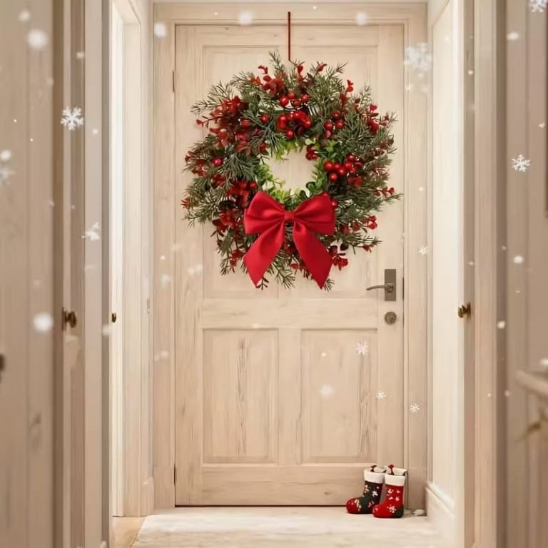 artificial christmas wreath with red bow (2pcs) artificial christmas wreath with red bow (2pcs)