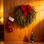 pine needle red berry wreath with heart bow pine needle red berry wreath with heart bow