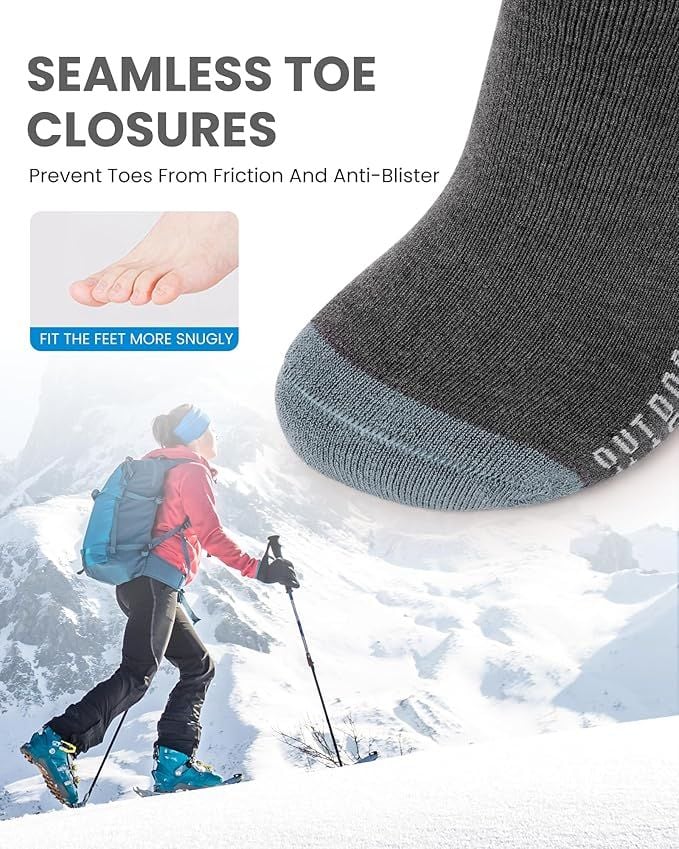 outdoormaster ski socks 3 pack merino wool, over the calf non slip cuff for men & women