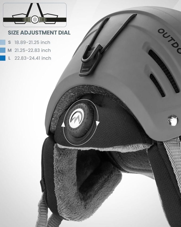 outdoormaster kelvin ii ski snow sport helmet | adjustable dial fit snowboard helmet for men women & youth,astm certified,14 vents matte gray m