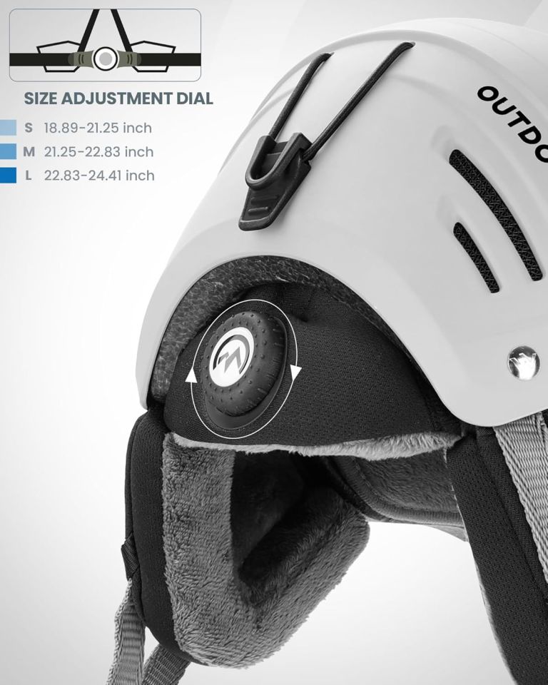 outdoormaster kelvin ii ski snow sport helmet | adjustable dial fit snowboard helmet for men women & youth,astm certified,14 vents matte white l