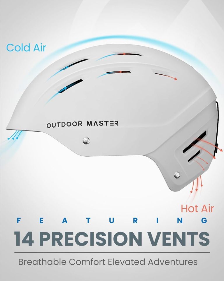 outdoormaster kelvin ii ski snow sport helmet | adjustable dial fit snowboard helmet for men women & youth,astm certified,14 vents matte white l