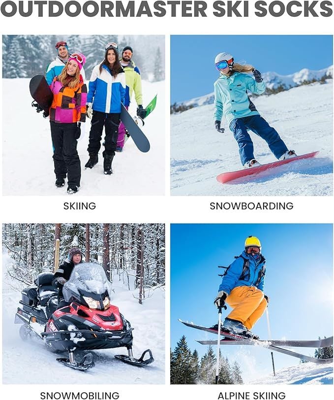 outdoormaster ski socks 4 pack merino wool, over the calf non slip cuff for men & women
