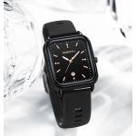 elegant retro preppy style women's quartz watch square black dial with pink silicone strap, zinc alloy case, non rechargeable battery/black elegant retro preppy style women's quartz watch square black dial with pink silicone strap, zinc alloy case, non rechargeable battery/black