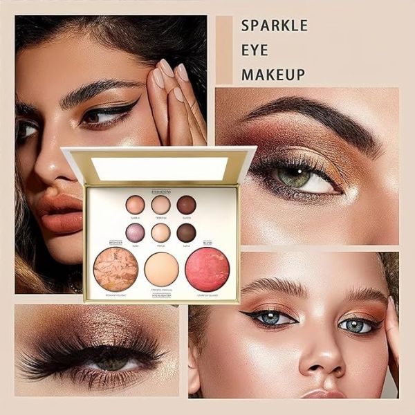 3pcs baking makeup palette includes brush, facial powder, powder blusher eye shadow, multi product palette for eyelid brightening & face contouring, for daily use or dating