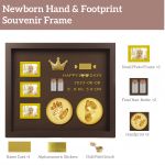 baby hand and footprint kit with 3 photo slots, golden ink pad & number/letter stickers, non toxic newborn gift set for baby shower, nursery decor, keepsake memory frame