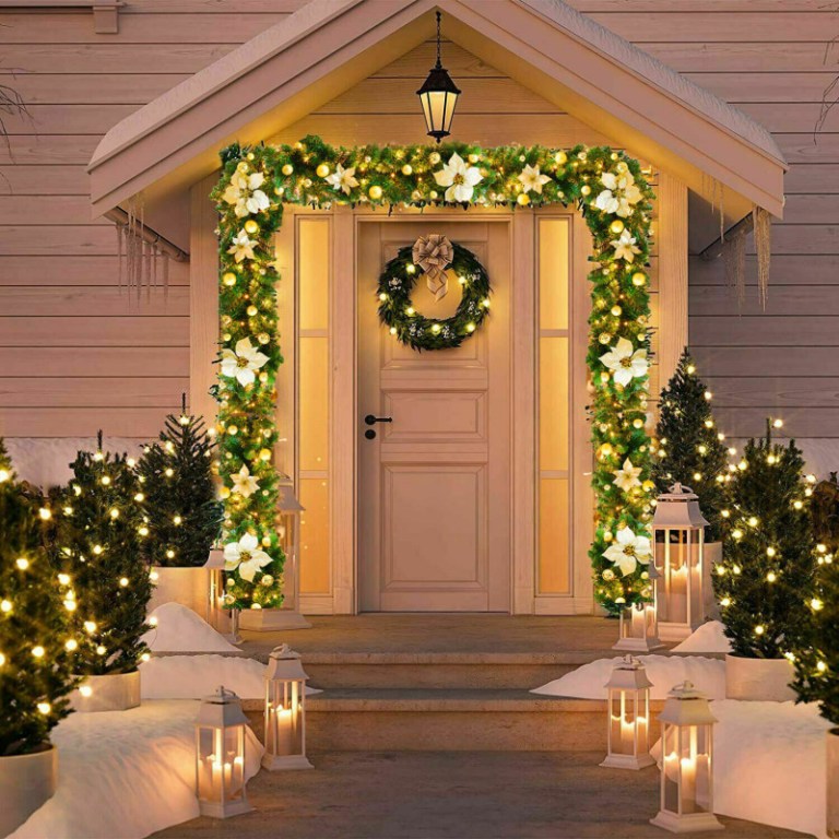 gloden 9ft xmas christmas garland artificial wreath with led lights stairs home rattan gloden 9ft xmas christmas garland artificial wreath with led lights stairs home rattan