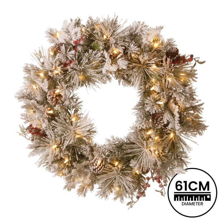 christabelle 61cm snowy christmas wreath bedford with led lights front door decoration ornament