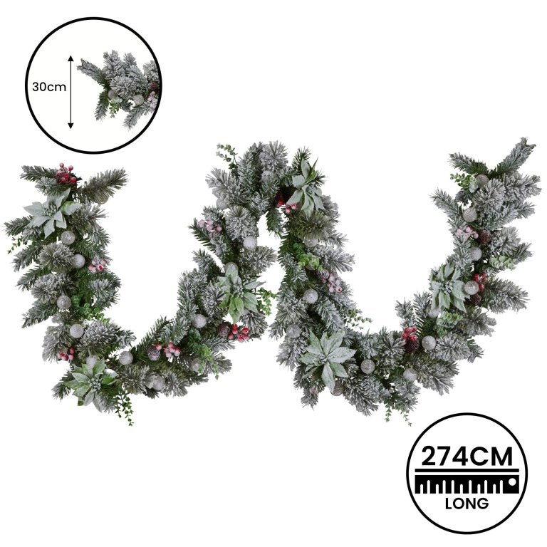 swishmas 274cm snowy crown pine pre lit multicolour christmas garland